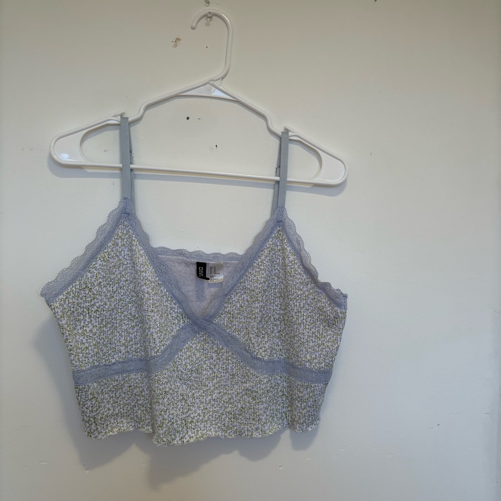 H&M Divided Lace Trim Top in Blue and Green